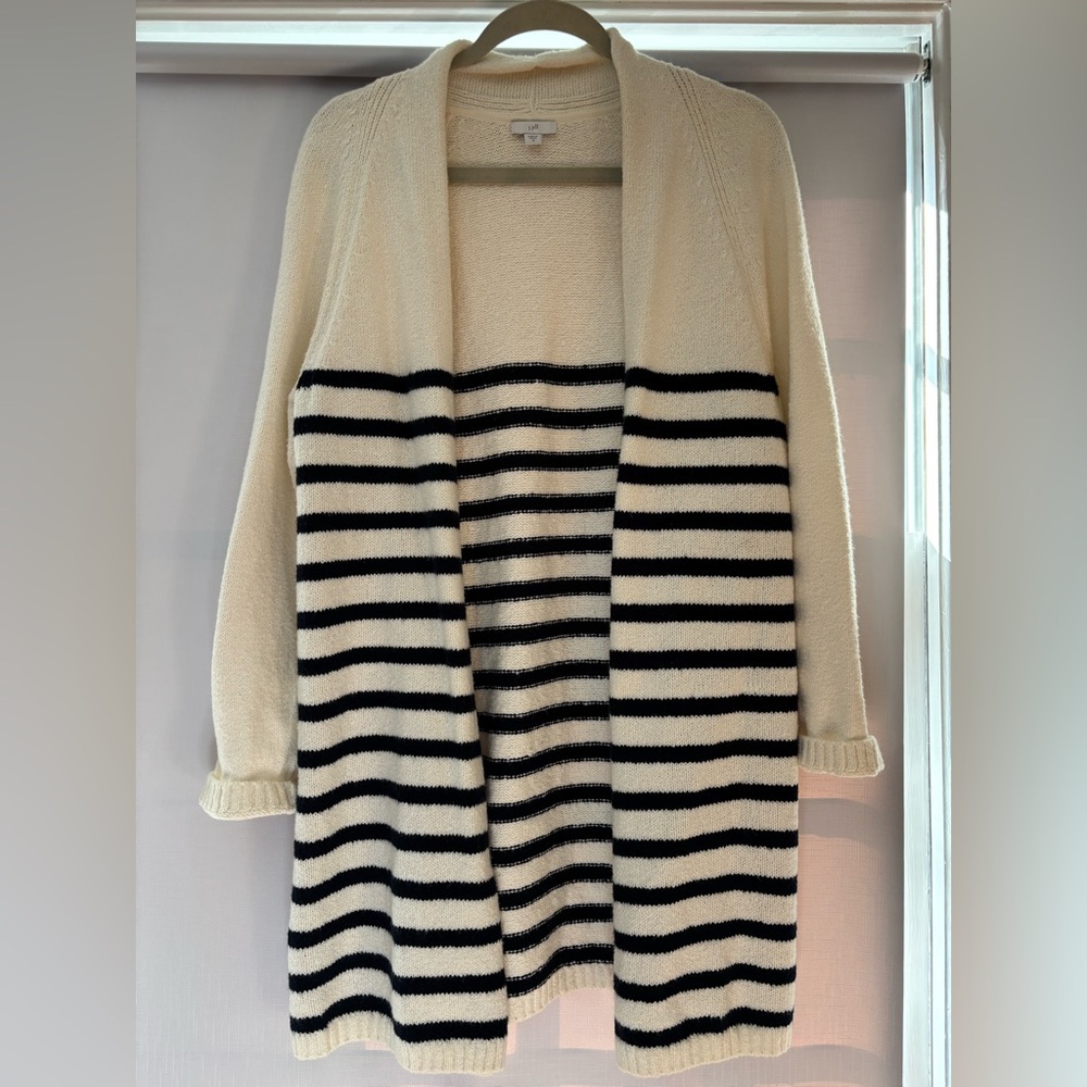 J. Jill Cream and Black Striped Cardigan
